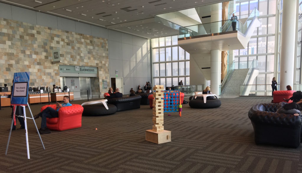 Inflatable couches to relax on at Moscone Center 